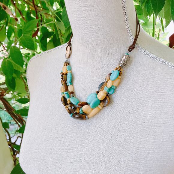 Silpada N1858 Turquoise Tiger Eye Leather Necklace, Southwest Sterling Silver - Picture 3 of 11